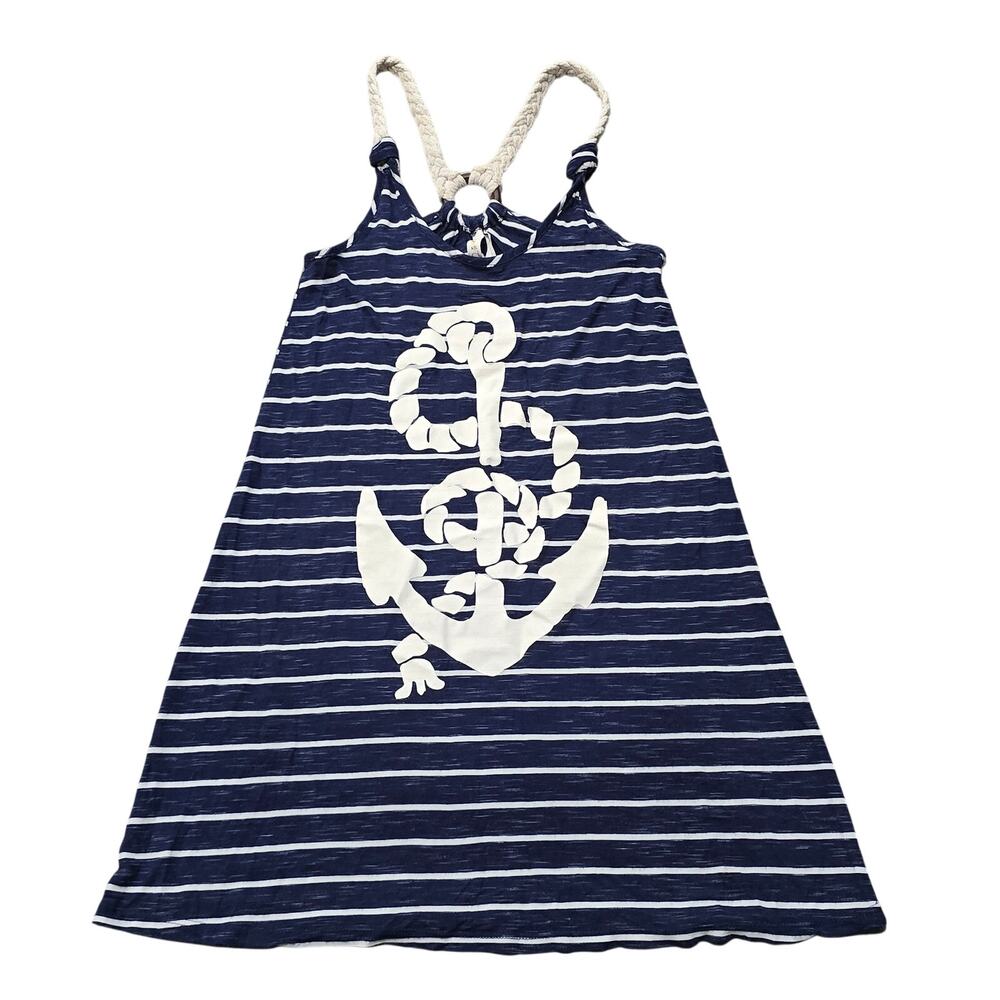 Stella Cruz Navy Blue Striped Nautical Graphic Rope Strap Swim Tunic Dress